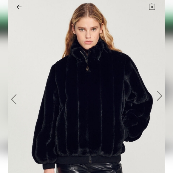 SANDRO Babel Faux Fur Jacket Black Size 6 NWT - Picture 2 of 8